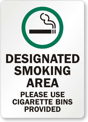 Designated Smoking Area, Please Use Cigarette Bins Sign, SKU: S-9708