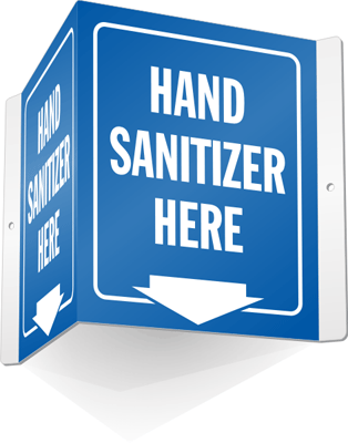 2-Sided Projecting Hand Sanitizer Here Sign, SKU: S-9751