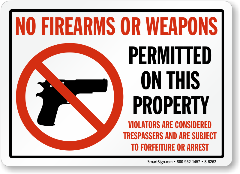 No Firearms Or Weapons Permitted On This Property Sign, SKU S6262