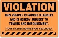 Violation Vehicle Parked Illegally Towing Sticker