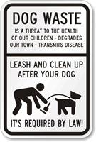 Dog Waste Threat Leash Dog Sign