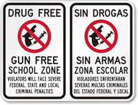Drug Gun Free School Spanish Sign