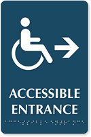 Accessible Entrance with Right Arrow Braille Engraved Sign