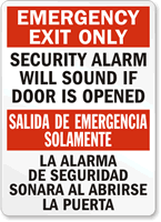 Emergency Exit Only Security Alarm Sign Bilingual