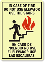 Case Of Fire Use Stair Bilingual Sign