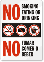 No Smoking Eating or Drinking Sign Bilingual