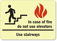 In Case of Fire Use Stairways Sign