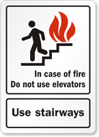 In Case of Fire Use Stairways Sign