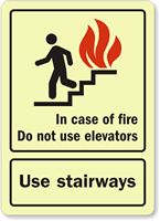In Case of Fire Use Stairways Sign