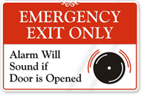 Emergency Exit Only Alarm Will Sound Sign