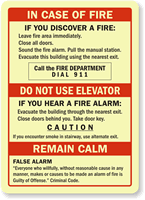 In Case Of Fire, Caution, Remain Calm Sign