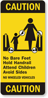 No Bare Feet Hold Handrail Attend Children Sign