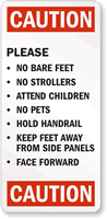 Caution No Bare Feet No Strollers Sign
