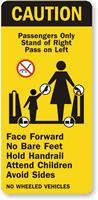 Caution: Passengers Only Stand at Right Sign