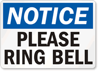 Notice Please Ring Bell Sign