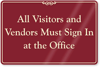 Visitors And Vendor Sign In Office Wall Sign