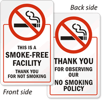 Smoke Free Facility, Thank You Sign