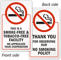 Smoke Free Tobacco Free Facility Sign