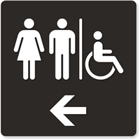 Restrooms Men Women Left Arrow Sign