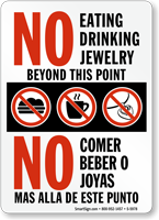 Bilingual No Eating Drinking Jewellery Beyond Point Sign