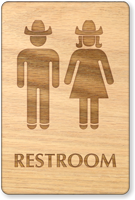 Cowboy And Cowgirl Unisex Wooden Restroom Sign