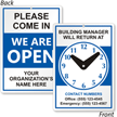 Custom 2-Sided Building Manager Be Back Sign