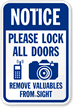 Lock All Doors Remove Valuable From Sight Sign