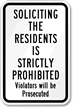 Soliciting Residents Prohibited Violators Prosecuted Sign