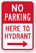 No Parking Here To Hydrant Right Arrow Sign