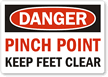 Danger Pinch Point Feet Clear Label