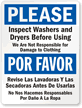 Bilingual Inspect Washers And Dryers Before Using Sign