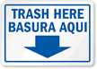 Trash Here Bilingual Sign
