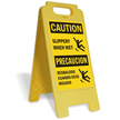 Bilingual Caution Slippery When Wet Free-Standing Sign