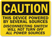 Caution Disconnecting Switch Affects Power Sources Sign
