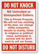 Do Not Knock No Uninvited Unexpected Callers Sign