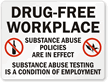 Drug Free Work Place Sign