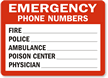 Emergency Phone Numbers Sign