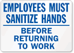 Employees Sanitize Hands Before Returning Work Sign