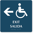Exit, Salida, with Left Arrow Braille Engraved Sign