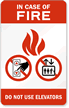 In Case of Fire Elevators (tri-flame) Sign