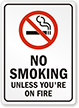 NO SMOKING, UNLESS YOU’RE ON FIRE Sign