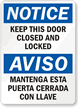 Keep Door Closed Locked Sign