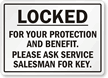 Locked For Your Protection & Benefit Sign