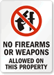 No Firearms Or Weapons Allowed On Property Sign