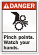 Danger (ANSI) Pinch Points Watch Hands Sign