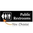 Public Restrooms, With Left Arrow Engraved Door Sign