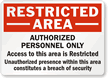 Restricted Area: Authorized Personnel Only Sign
