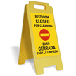 Bilingual Restroom Closed For Cleaning Free-Standing Sign