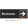 Restroom, with Right Arrow Engraved Sign