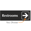Restrooms, with Right Arrow Engraved Sign